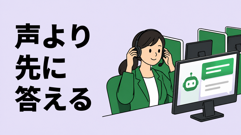 生成AIのQ&A画面がある金融機関のコンタクトセンターで、担当者がヘッドセットを装着して応対を始める場面。