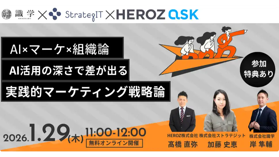 HEROZ株式会社/株式会社ストラテジット/株式会社識学の3社がAIマーケ組織論ウェビナー開催