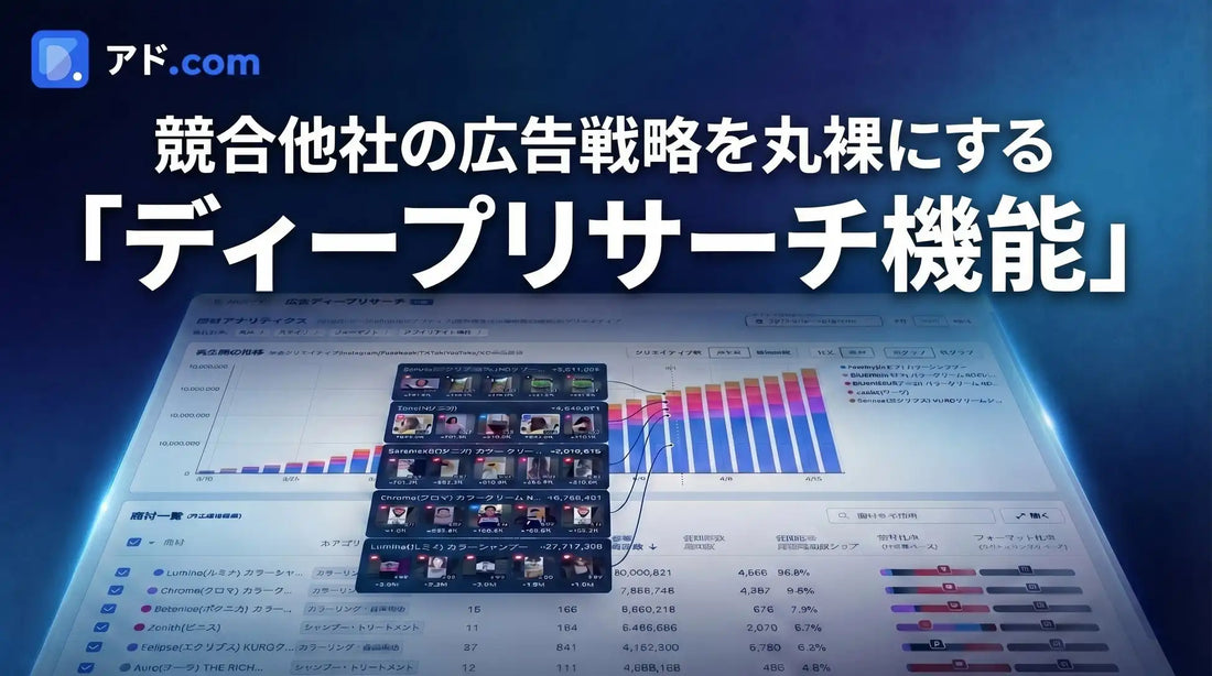 アドドットコムがアド.comにディープリサーチ機能を追加、競合の出稿トレンドと勝ちクリエイティブの分析が可能に