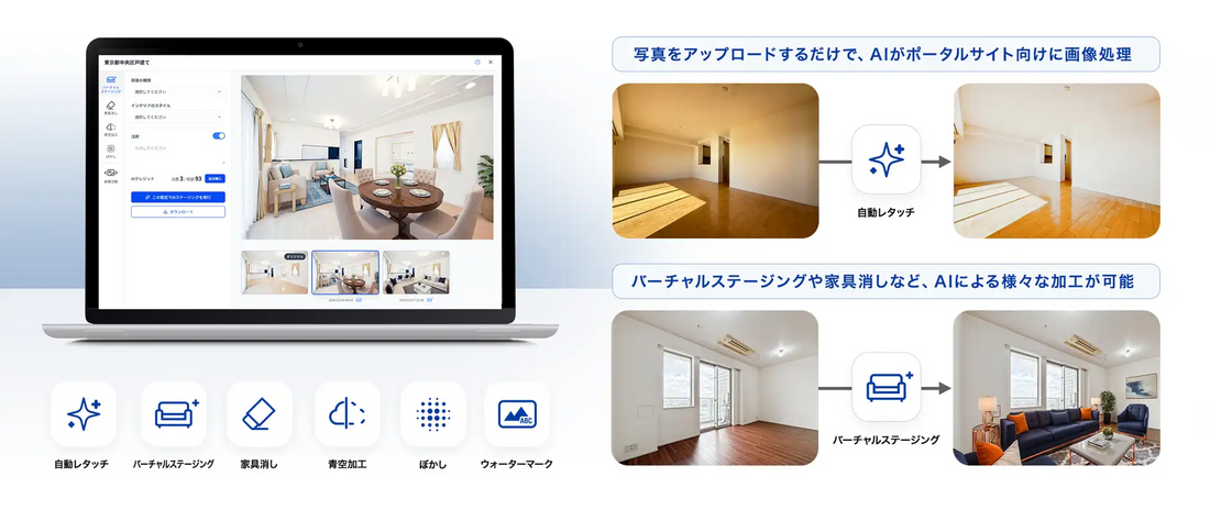 ラストマイルワークスがAI画像編集ツール「ラクナルStudio」提供開始、不動産物件写真の加工を自動化