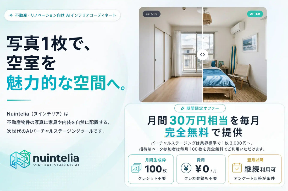 Neurosphereが不動産向けAIステージング「Nuintelia」β版を提供開始、写真1枚で空室をモデルルーム化