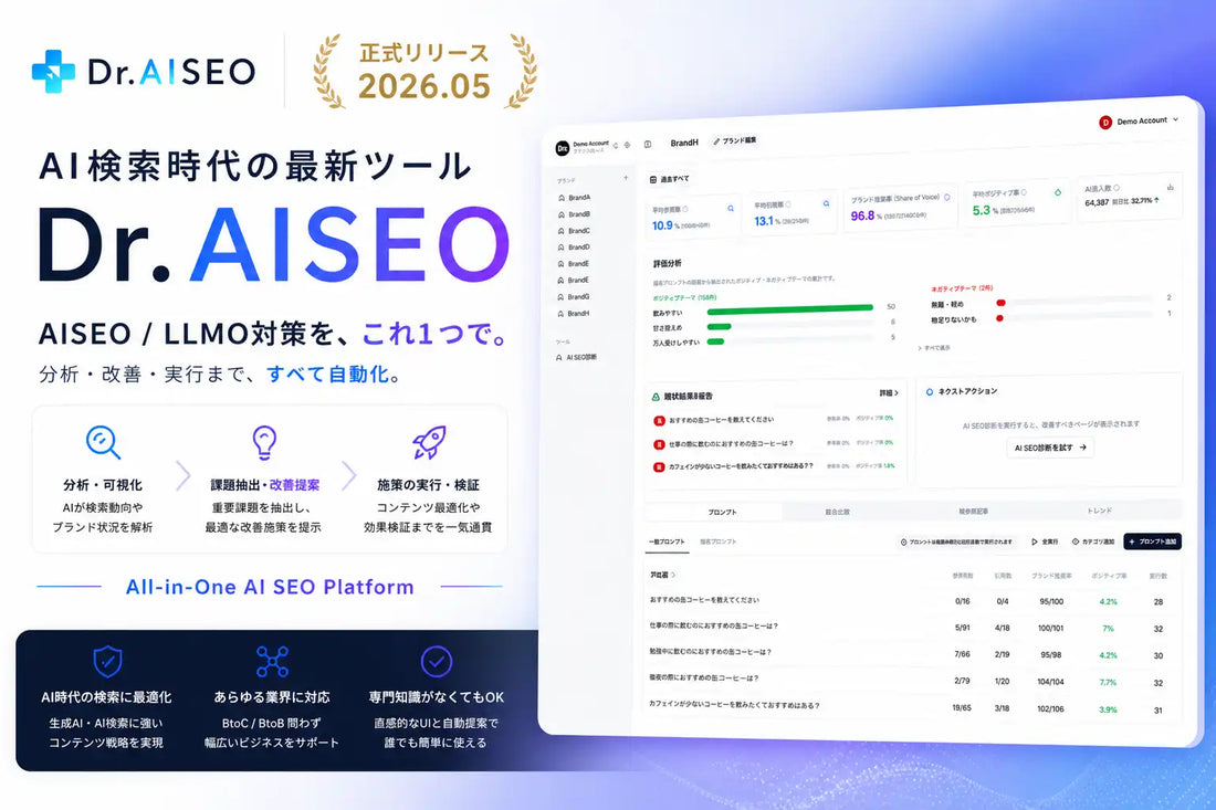 Dr. AISEO株式会社がDr. AISEOをリリース、AI検索経由の流入可視化を支援