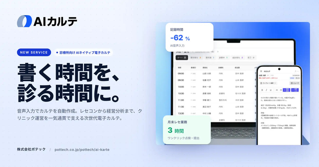 株式会社ポテックがAIネイティブな電子カルテ「AIカルテ」を発表、初期協力医療機関を限定3施設募集
