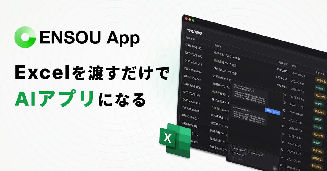 株式会社DigeonがExcelをAIアプリに変換する「ENSOU App」を正式リリース、チャット操作による業務管理の自動化を実現