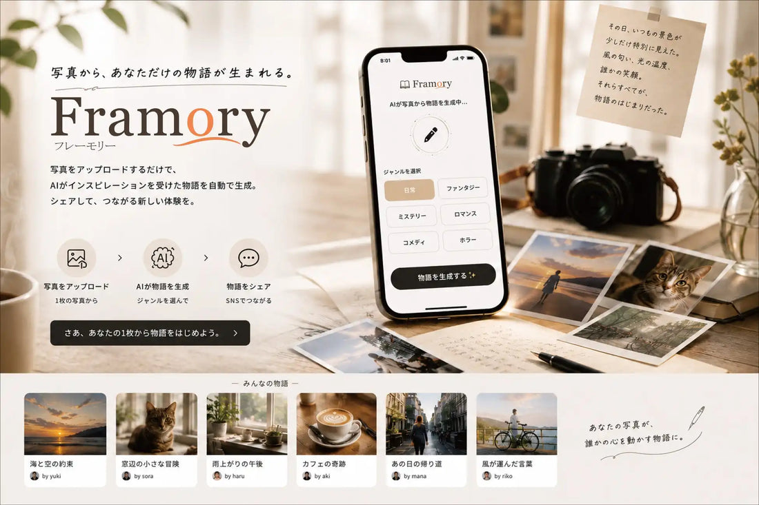 Framoryが写真から連載型AI物語を自動生成、絵本から小説まで6ジャンルに対応