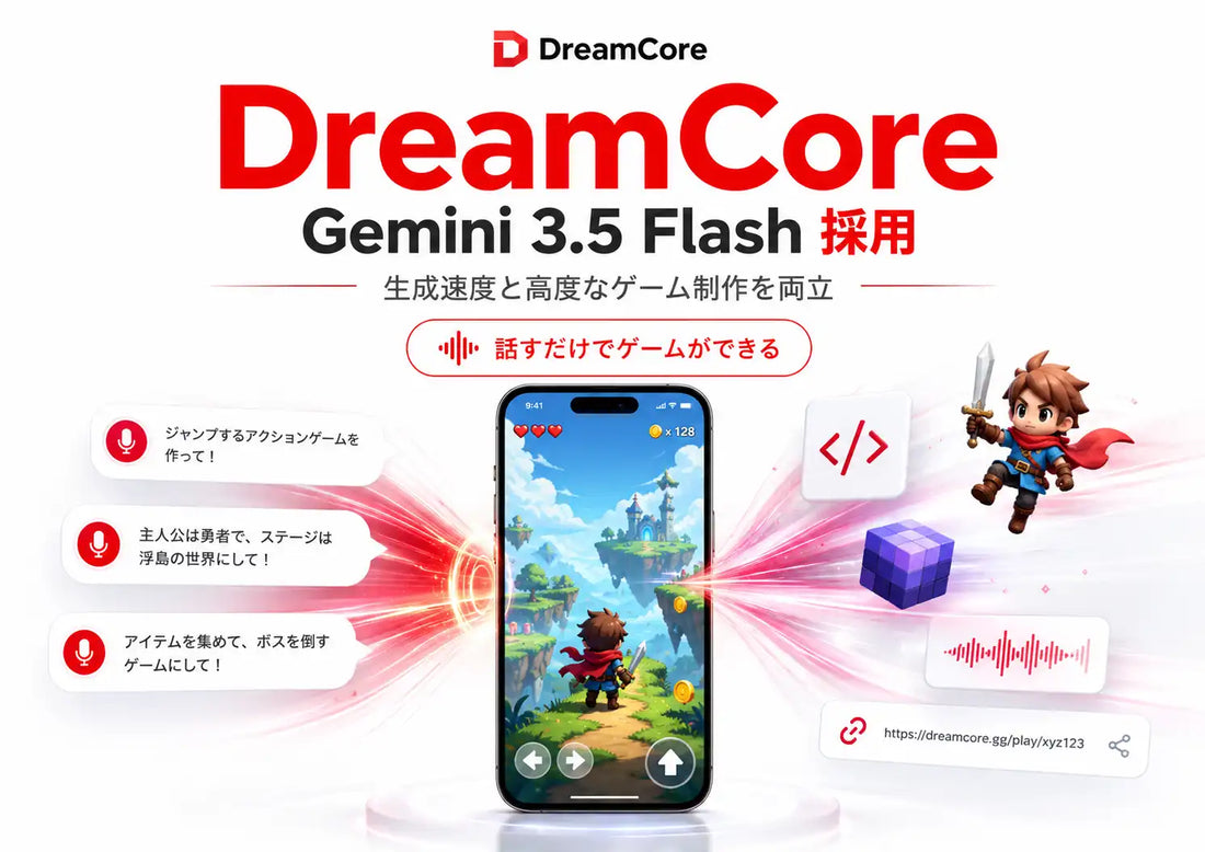 DreamCoreがGemini 3.5 Flashを統合、独自AIエージェントによるゲーム生成の高速化と高度化を推進