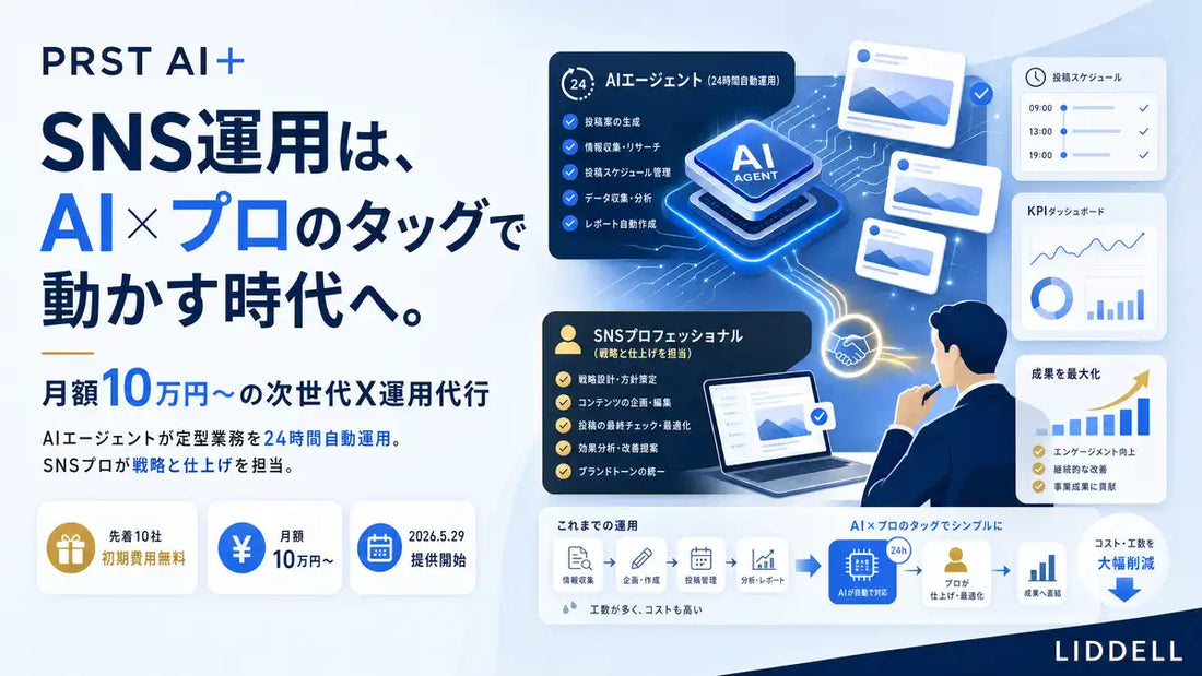 LIDDELL株式会社がX運用代行サービス「PRST AI＋」を提供開始、AIとプロの分業により従来のコストを大幅に削減