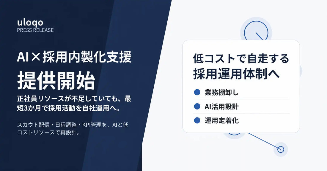 株式会社uloqoが「AI×採用内製化支援」を提供開始、採用オペレーションの自社運用移行を最短3か月で支援