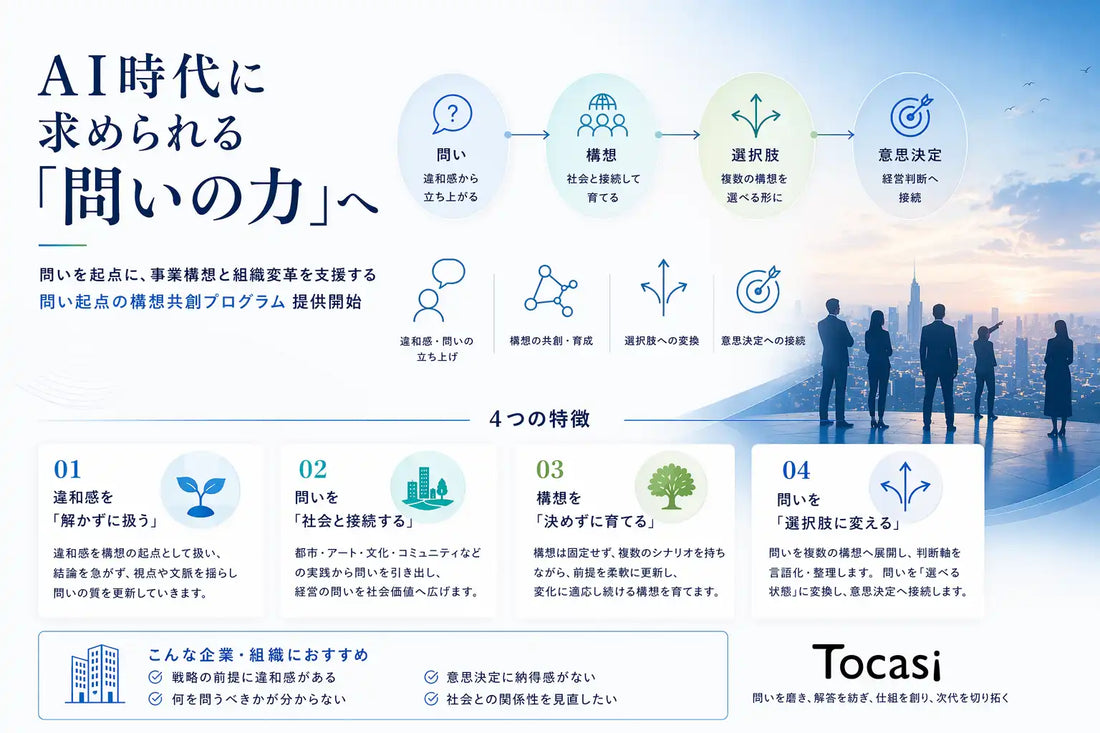 株式会社Tocasiが「問い起点の構想共創プログラム」を提供開始、問いの立ち上げから意思決定まで伴走支援