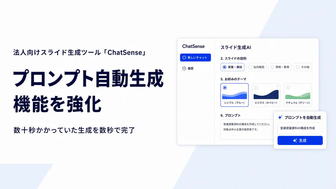 ChatSenseがスライド生成AIのプロンプト自動生成を高速化、処理時間を数十秒程度から数秒に短縮