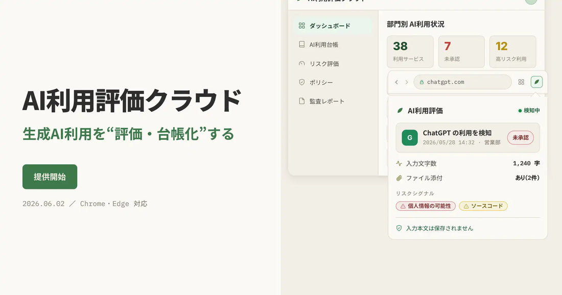 Moji株式会社が「AI利用評価クラウド」を提供開始、企業の生成AI利用をリスク評価・台帳化・監査レポートまで支援