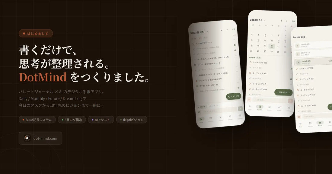 アフア合同会社がデジタル手帳アプリ「DotMind」を提供開始、ドットジャーナルとAIアシスタントを融合