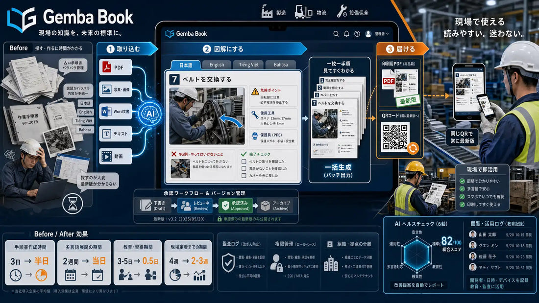 Gemba Bookが提供開始、製造・物流の作業標準書をAIで図解化しマニュアル作成工数の3日から半日への短縮を想定
