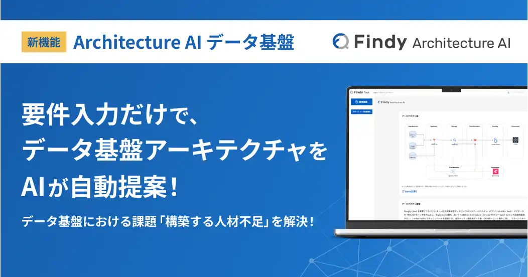 ファインディが「Architecture AI データ基盤」をリリース、AIが10項目入力から設計叩き台を自動生成