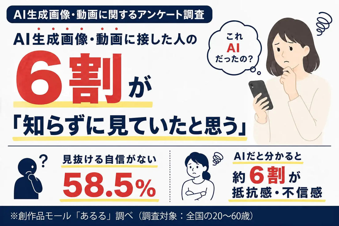 創作品モールあるるがAI生成画像・動画の調査を実施、接触経験者の60.1％が「知らずに見ていた経験があると思う」と回答