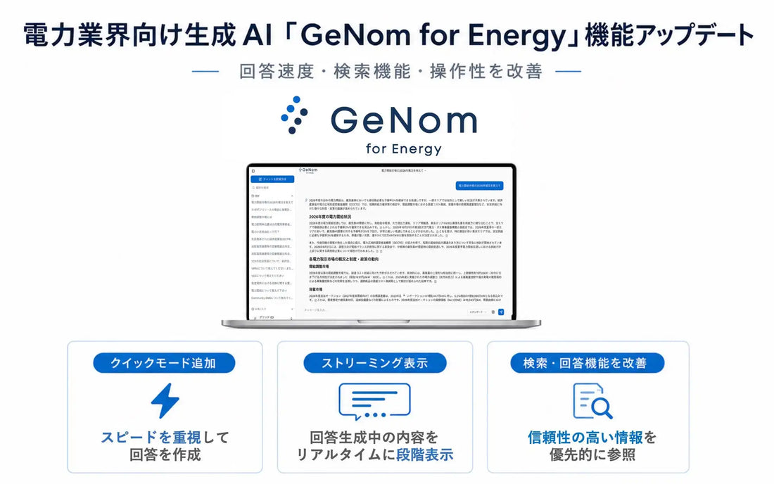 グリッドが生成AI「GeNom for Energy」をアップデート、クイックモード追加で調査業務の効率化を支援
