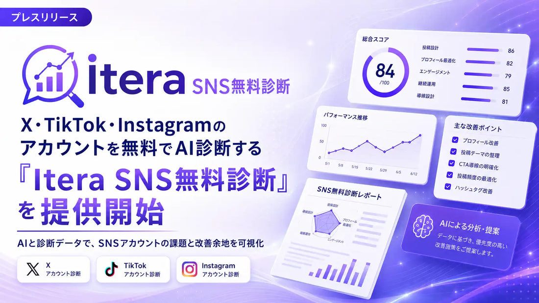 「Itera SNS無料診断」が競合比較と改善方針提示を無料で提供、BOOSTTECH株式会社がSNS運用の可視化を支援
