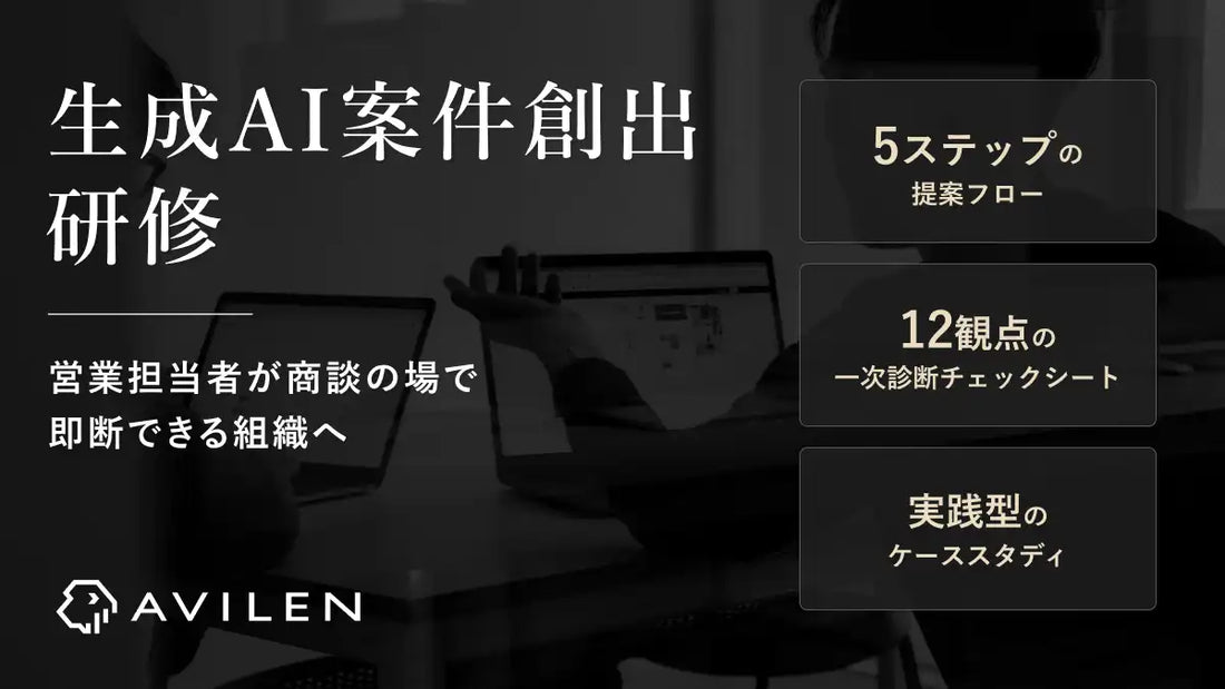株式会社AVILENが「生成AI案件創出研修」を提供開始、5ステップと12観点チェックシートで商談の場での即断力を養成