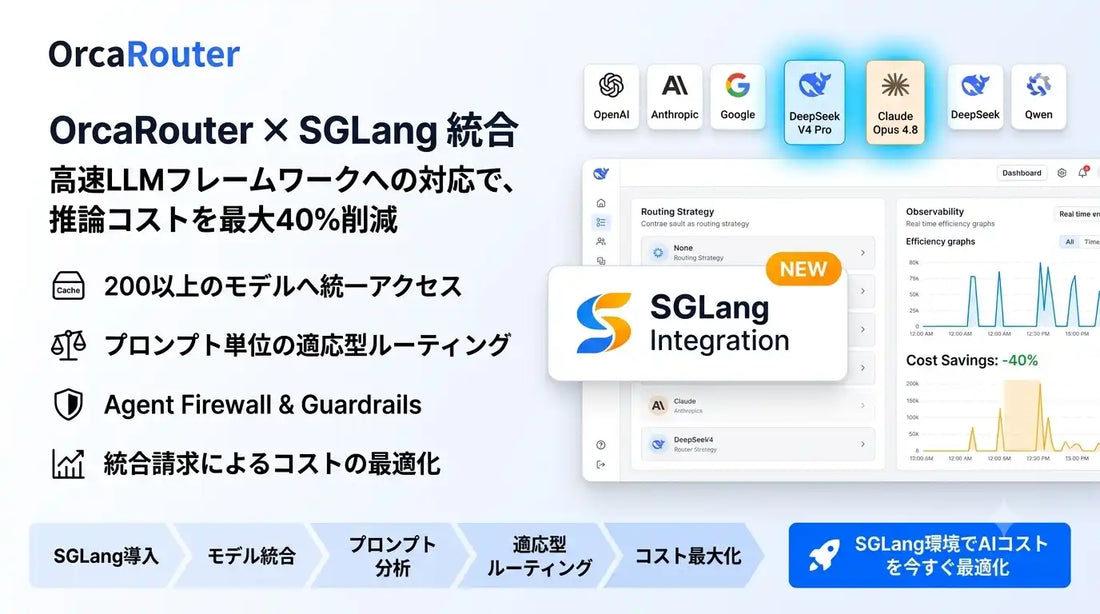 OrcaRouterがSGLangに対応、FlashLabsが200以上のモデルへの統一アクセスと最大40%コスト削減を実現