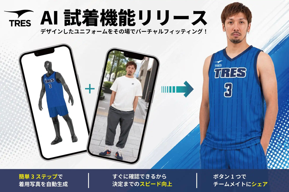 株式会社トレスが業界初のAI試着機能をリリース、チームオーダーユニフォームの試着イメージをAI生成