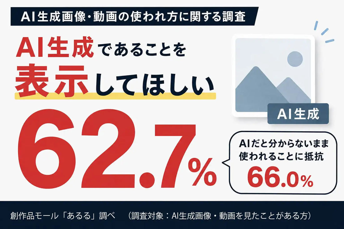 創作品モールあるるがAI生成画像・動画の使われ方を調査、62.7％が「AI生成表示を望む」と回答