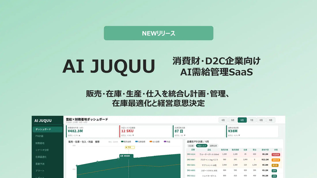 AI需給管理SaaS「AI JUQUU」が正式リリース、消費財・D2C企業の需給計画と財務着地を同時シミュレーション