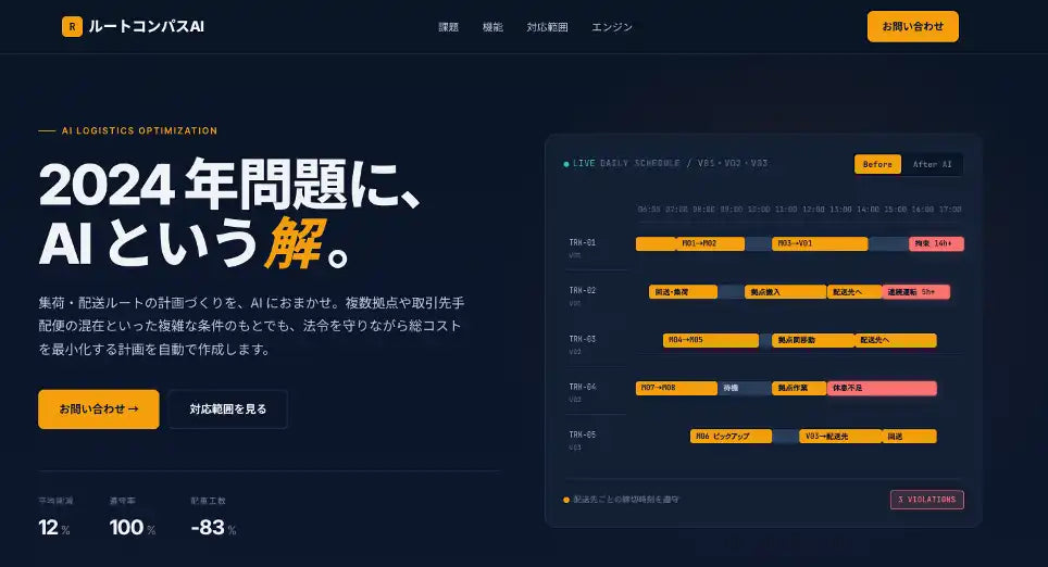 common株式会社が集荷・配送向けAI配車サービス『ルートコンパスAI』を提供開始、計画時間を約8割削減