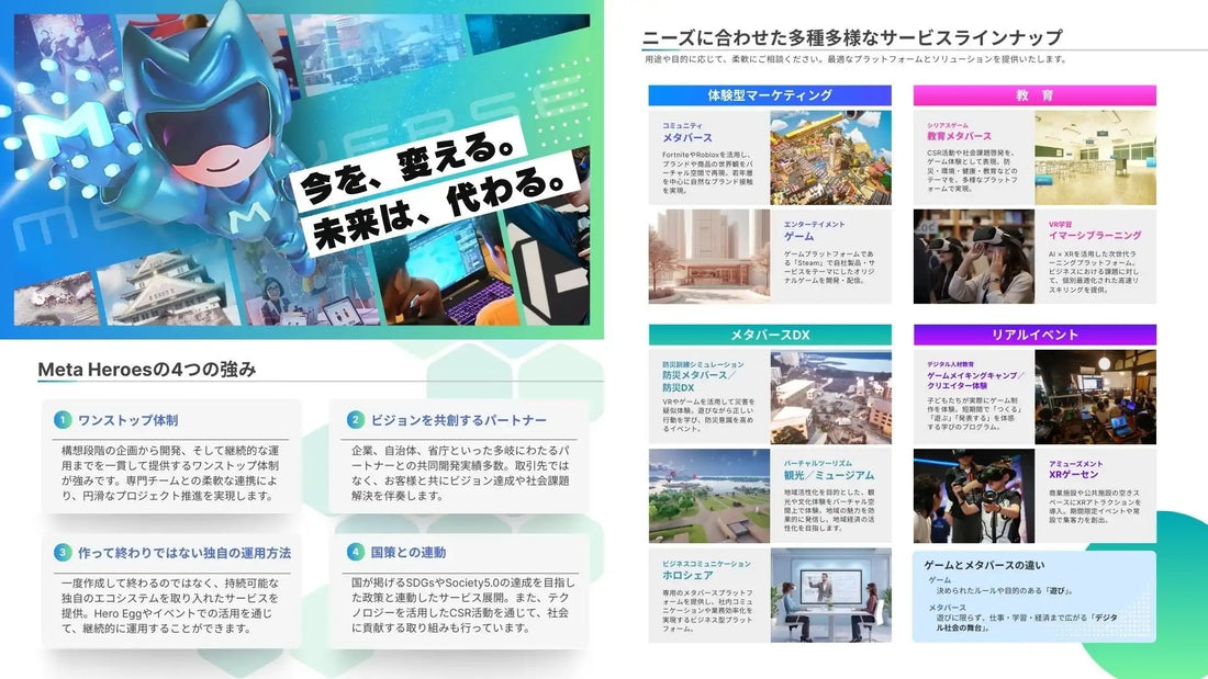 Meta HeroesがAI×XRによるメタバース実装モデルを発表、教育・防災・地域創生・産業・働き方の5領域で新プロダクト3種を公開