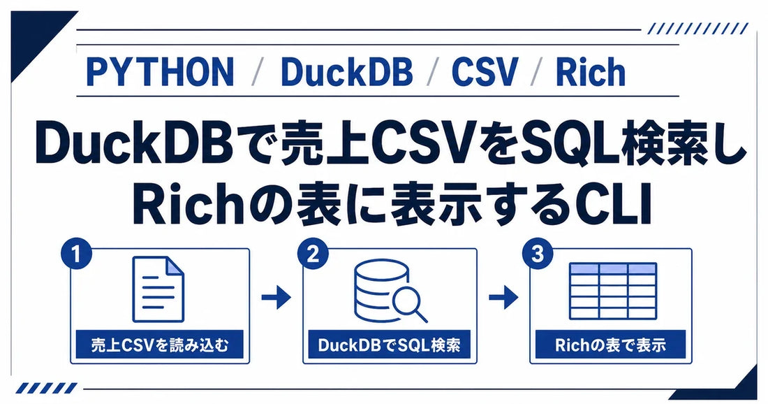 【Python】DuckDBで売上CSVをSQL検索してRichの表に表示するCLIを作ってみた