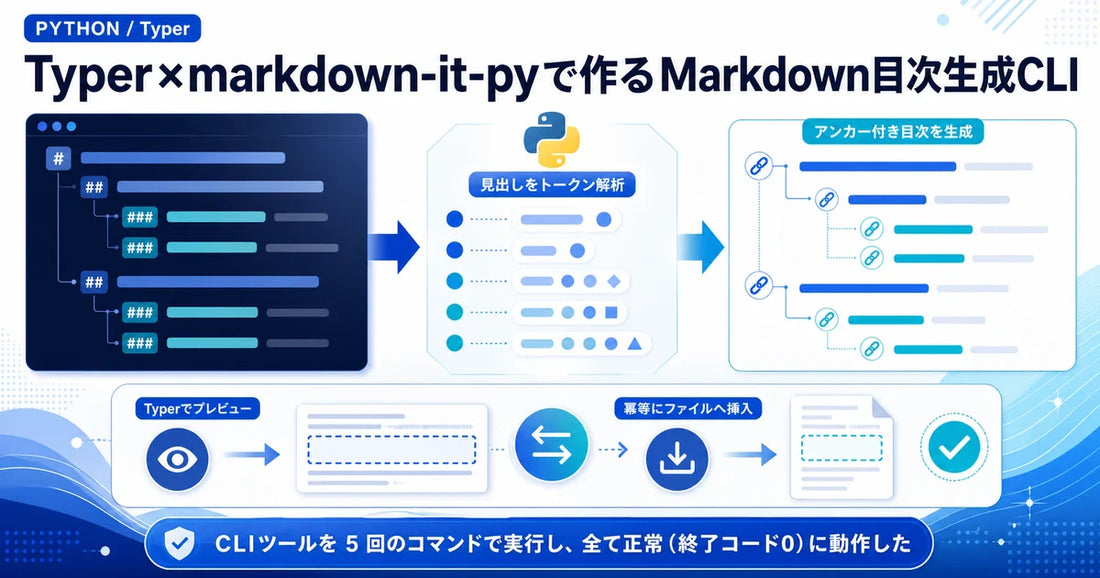 【Python】Typerとmarkdown-it-pyでMarkdownの目次生成ツールを作ってみた